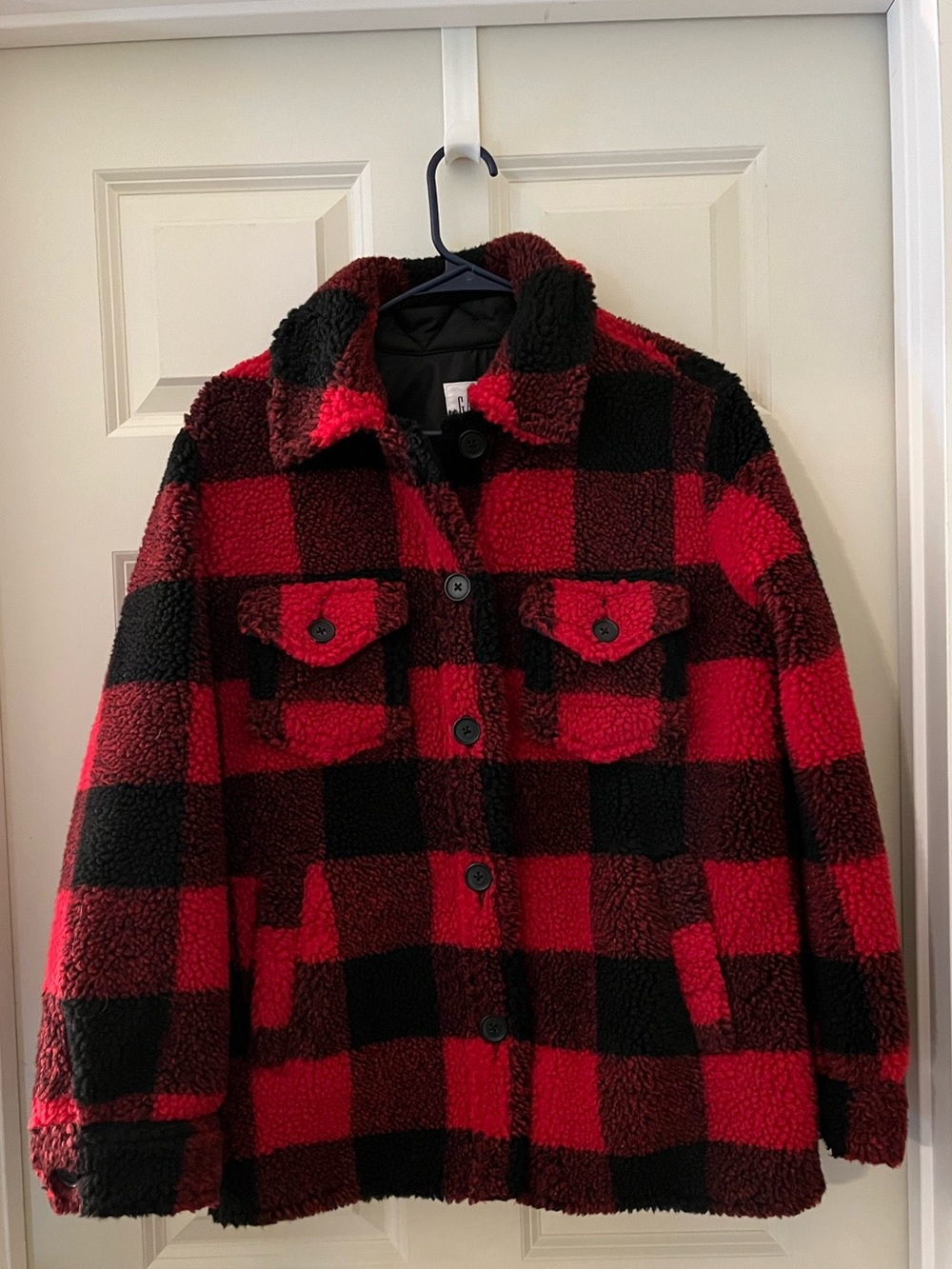 Gap Buffalo Plaid Sherpa Fleece Shirt Jacket (Shacket) Red & Black XS
